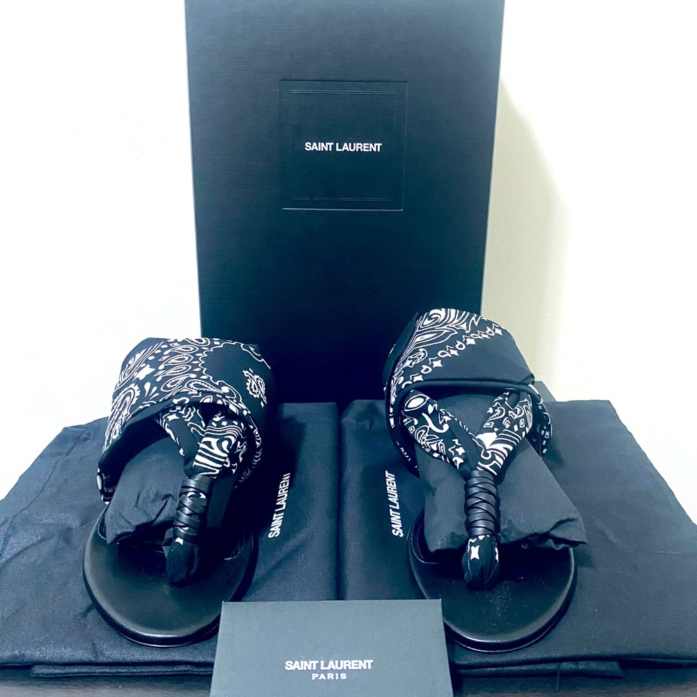 Saint Laurent Women’s Dallas Black Bandana Sandal Size 36.5 Brand New